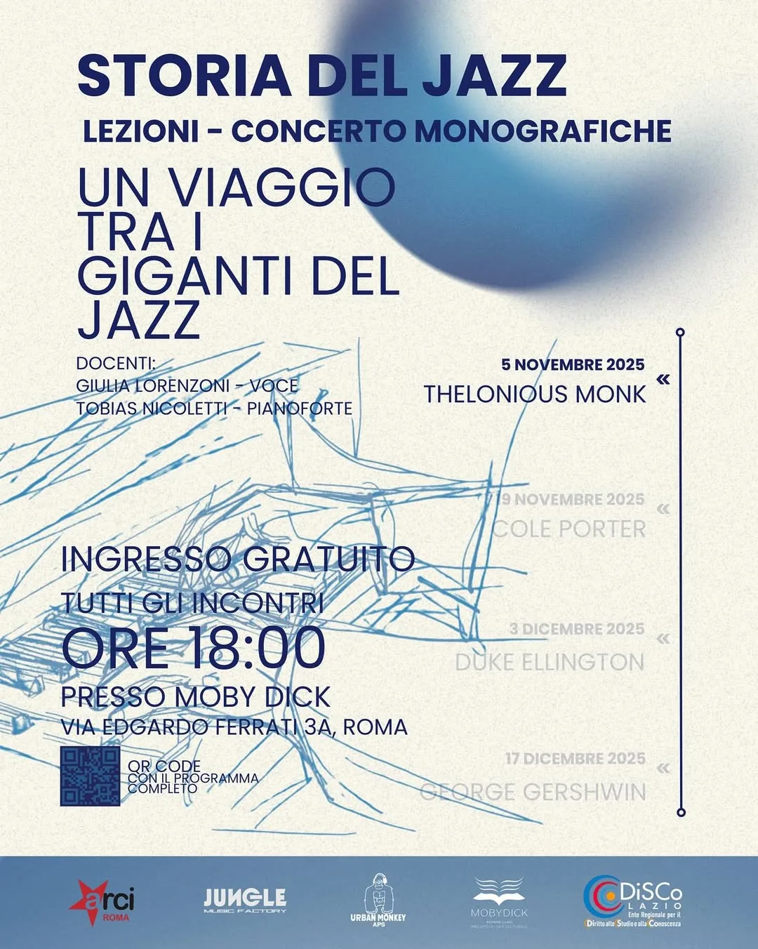 Locandina della lezione-concerto su Thelonious Monk del 5 novembre 2025
